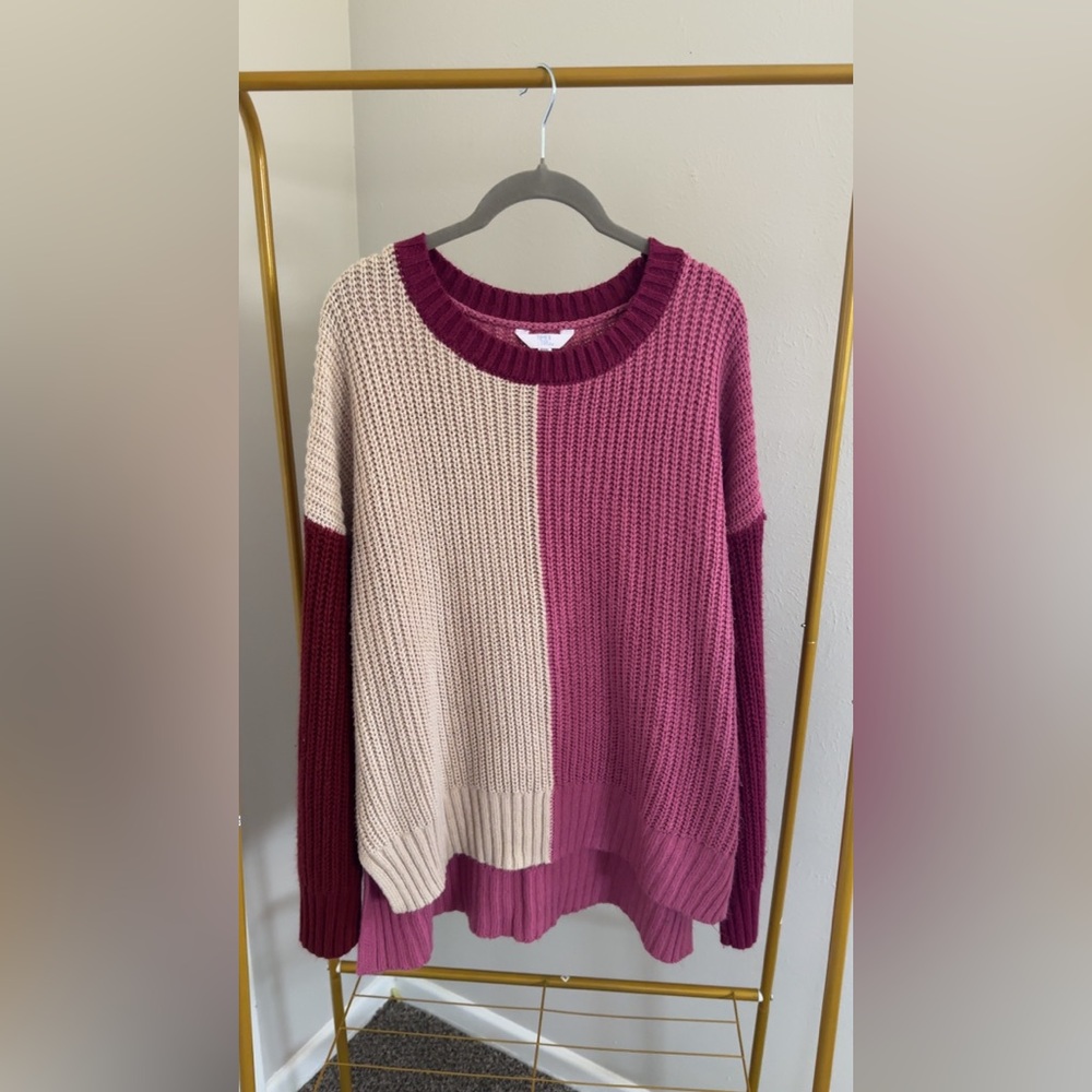 Colorblock Knit Sweater - Pink and Cream